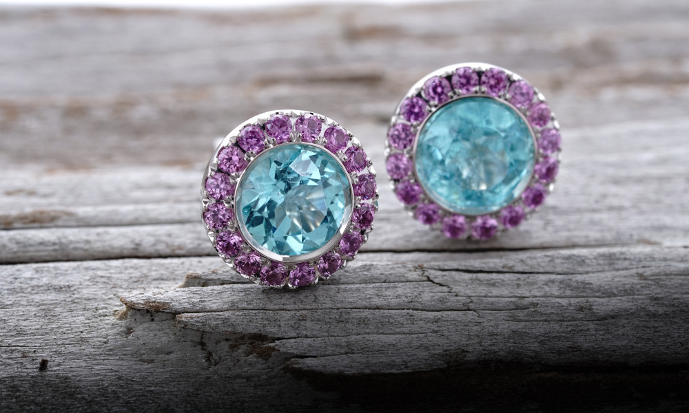 Ohrstecker Weissgold afr. Paraiba-Turmalin pinke Saphir